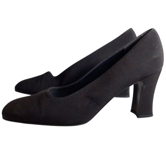 Vintage Stuart Weitzman Square Toe Fabric Court Shoes 9.5 Corpcore 3" Heel Pumps - Picture 3 of 7